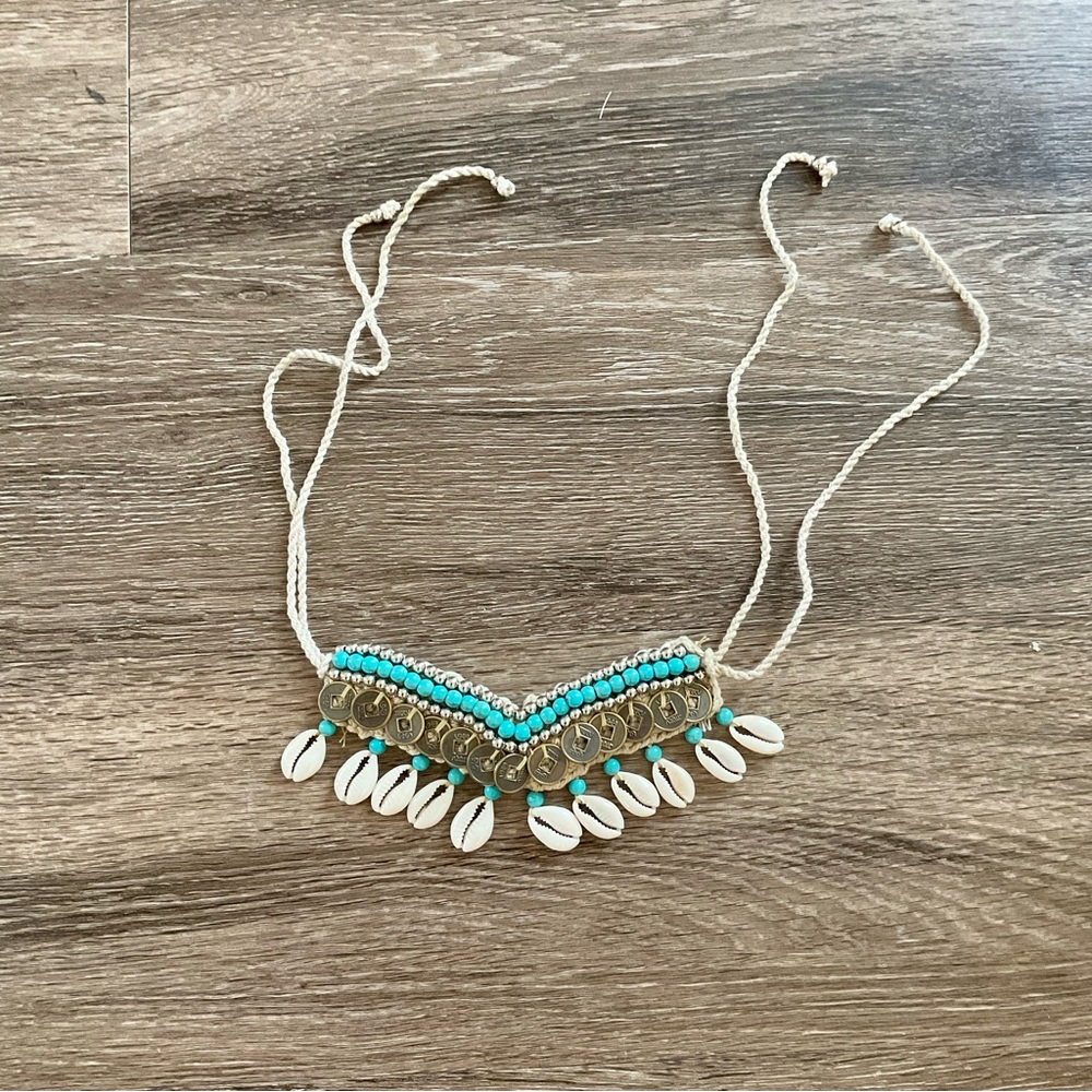 Greek Handmade Turquoise-Bead and Shell Choker Necklace